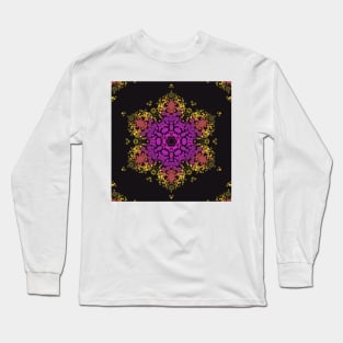 Dot Mandala Flower Pink Yellow and Black Long Sleeve T-Shirt